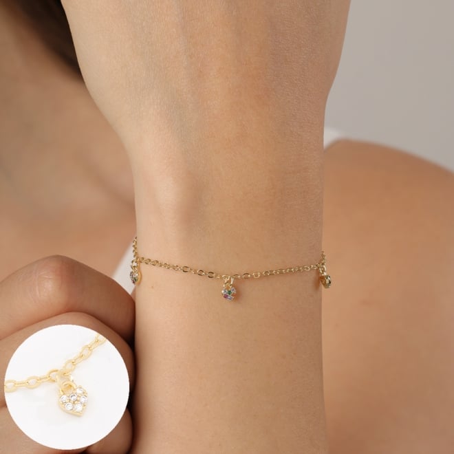 PI-00073 PULSEIRA INFANTIL BANHADA A OURO 18K COM PINGENTES DE CORAÇÃO CRAVEJADOS EM ZIRCÔNIA