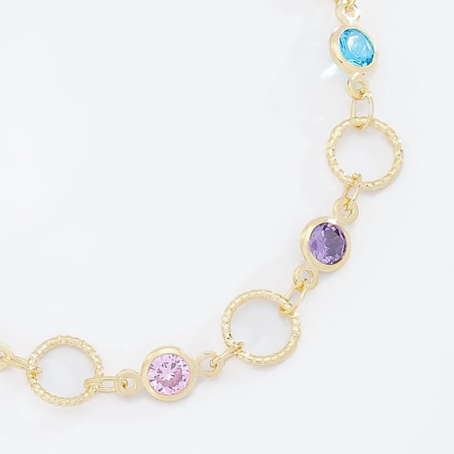 PI-00102 PULSEIRA COM DETALHES DE ELOS TEXTURIZADOS E PEDRAS COLORIDAS