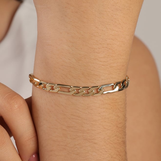 PR-0046 PULSEIRA MASCULINA BANHADA A OURO 18K COM ELOS ALTERNADOS ESTILO GRUMET