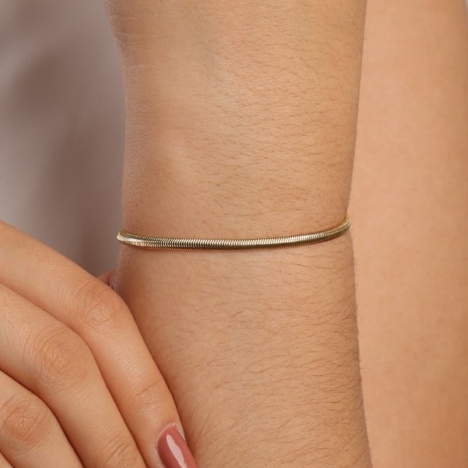 PR-0109 PULSEIRA BANHADA A OURO 18K COM MALHA SNAKE E ACABAMENTO POLIDO