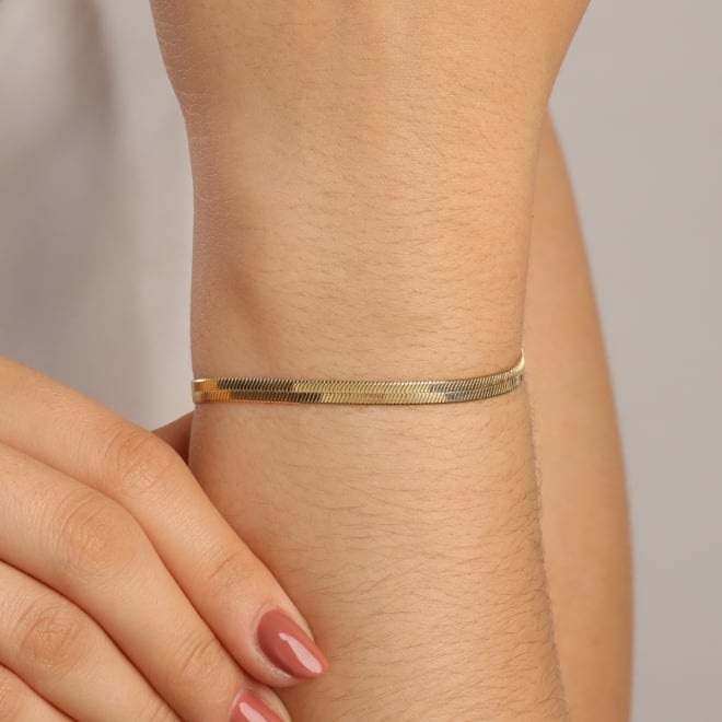 PR-0121 PULSEIRA BANHADA A OURO 18K COM CORRENTE ESTILO FITA LAMINADA