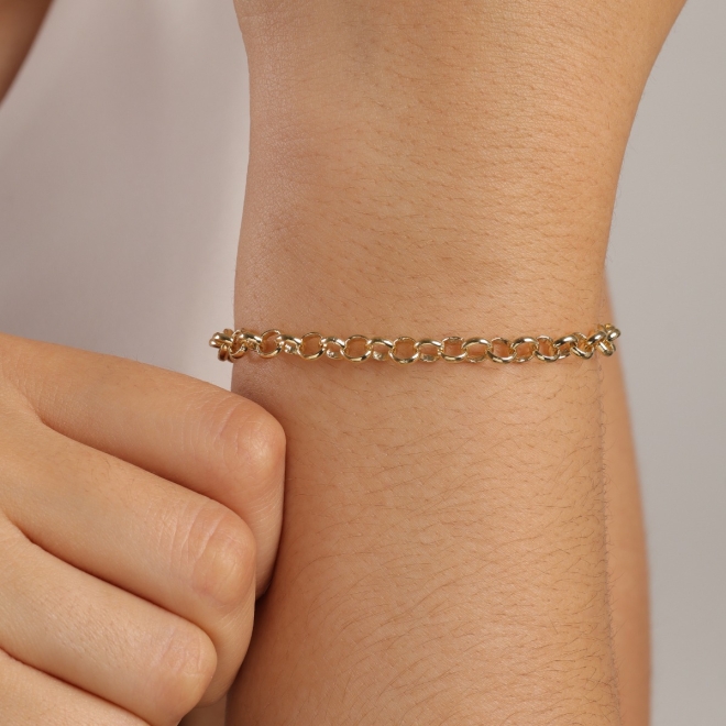 PR-0149 PULSEIRA BANHADA A OURO 18K COM CORRENTE EM ELO PORTUGUÊS