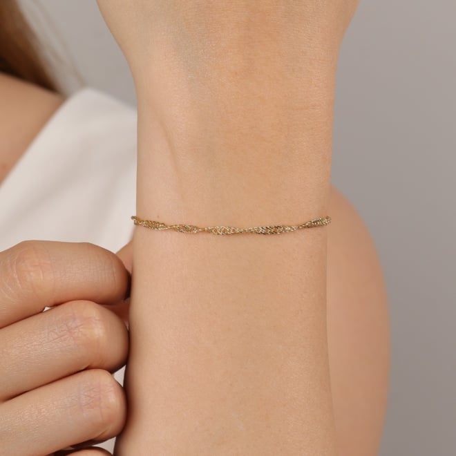 PR-0154 PULSEIRA BANHADA A OURO 18K COM CORRENTE SINGAPURA