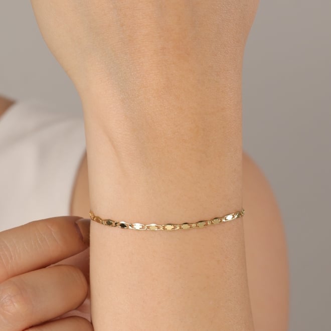 PR-0159 PULSEIRA BANHADA A OURO 18K COM ELOS MODELO PIASTRINE