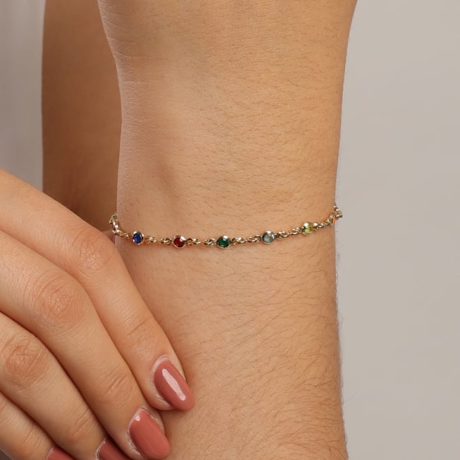 PU-00003 PULSEIRA BANHADA A OURO 18K COM PEDRAS REDONDAS COLORIDAS