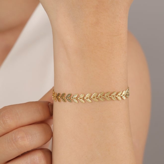 PU-00009 PULSEIRA BANHADA A OURO 18K COM DESIGN DE FOLHAS ENTRELA&Ccedil;ADAS