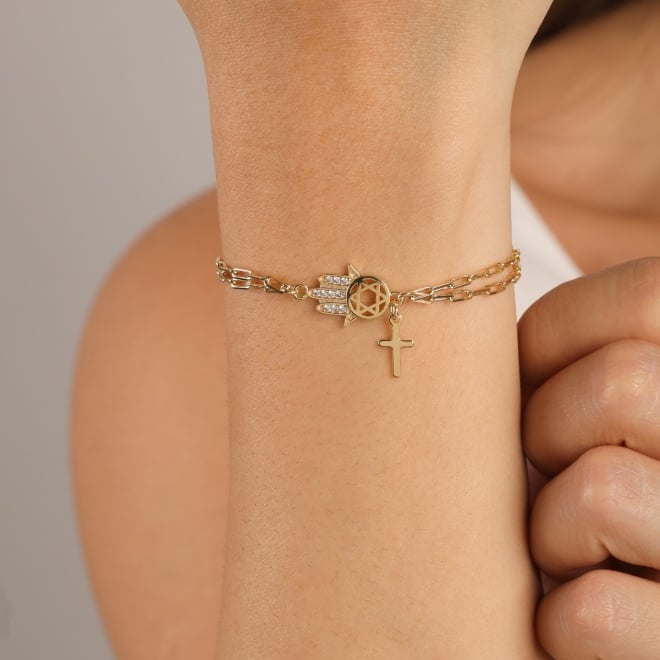 PU-00059-PULSEIRA DUPLA COM M&Atilde;O DE F&Aacute;TIMA E CRUZ