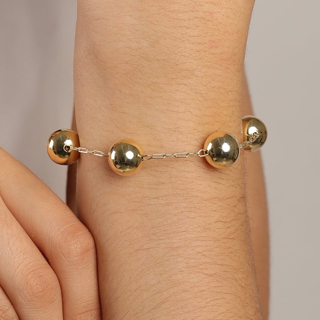 PU-00071 PULSEIRA BANHADA A OURO 18K COM ESFERAS POLIDAS
