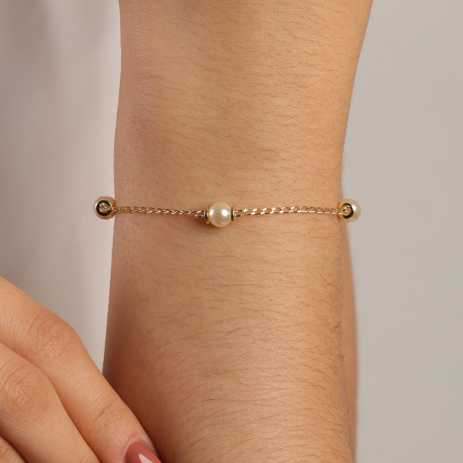 PU-00072 PULSEIRA COM DETALHES EM PÉROLAS E ELOS DELICADOS