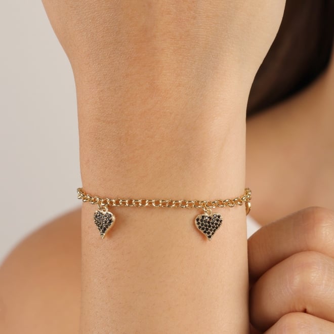PU-00087-PULSEIRA COM PINGENTES DE CORAÇÃO E ZIRCÔNIAS