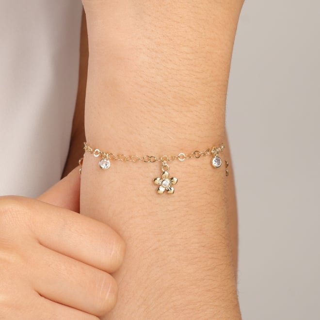 PU-00089 PULSEIRA BANHADA A OURO 18K COM PINGENTES EM FORMATO DE FLOR