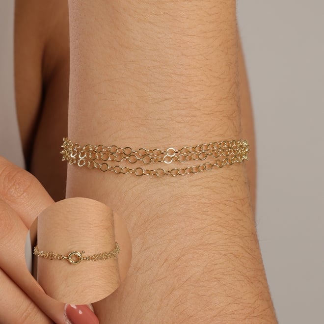 PU-00118 PULSEIRA BANHADA A OURO 18K COM CORRENTE DE ELOS REDONDOS ENTRELAÇADOS