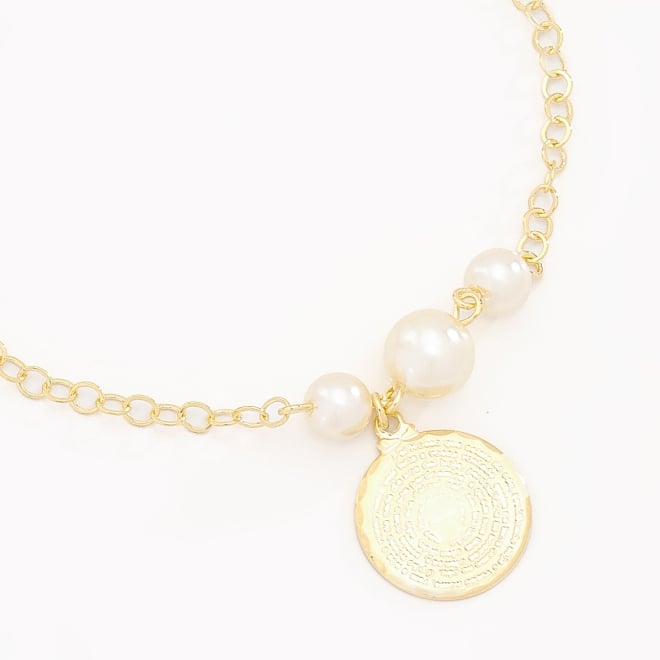 PU-00145 PULSEIRA COM PÉROLAS E MEDALHA COM A ORAÇÃO DO PAI NOSSO