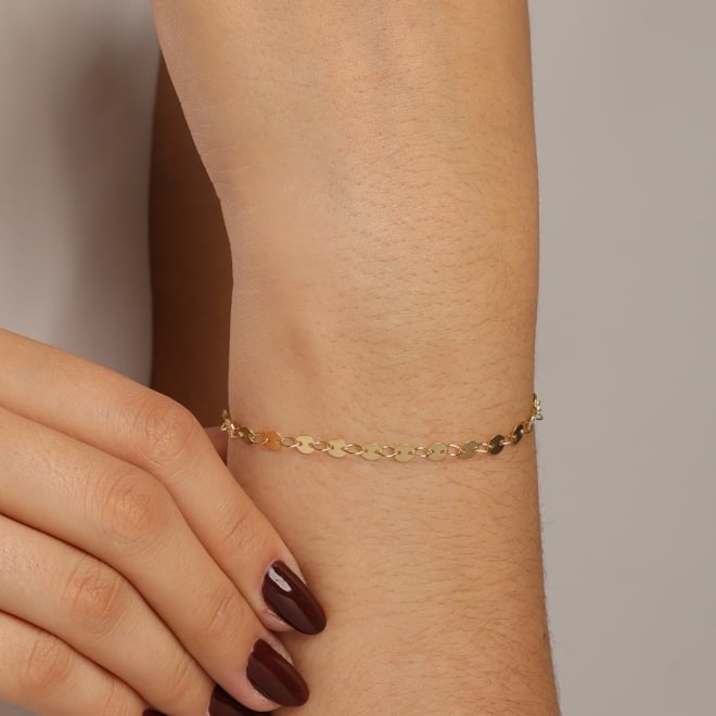 PU-00168 PULSEIRA BANHADA A OURO 18K COM PLACAS REDONDAS LISAS