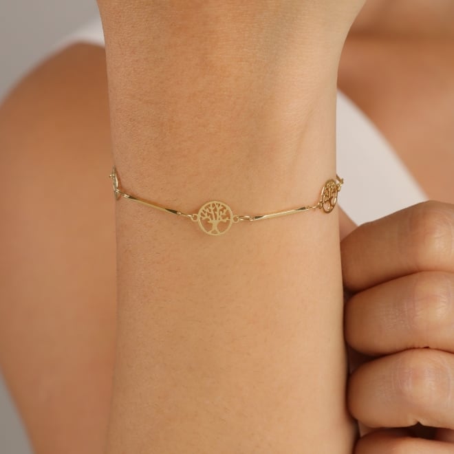 PU-00171 PULSEIRA BANHADA A OURO 18K COM DETALHES EM &Aacute;RVORE DA VIDA
