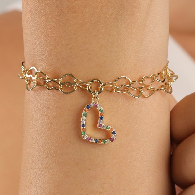 PU-00185-PULSEIRA COM ELOS DE CORAÇÃO COLORIDO