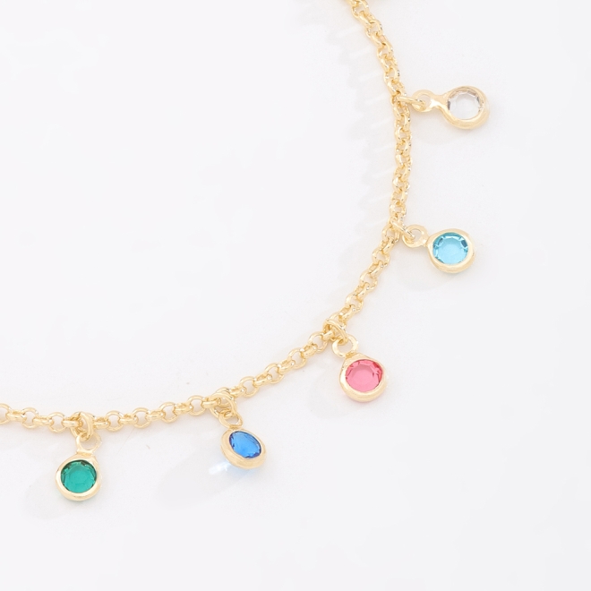 PU-00288 PULSEIRA BANHADA A OURO 18K COM PINGENTES DE PONTOS DE LUZ COLORIDOS