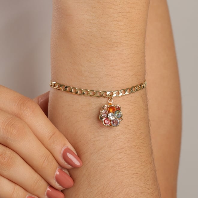 PU-00297 PULSEIRA DE FLOR COM ZIRC&Ocirc;NIA, CORRENTE ELO GRUMET