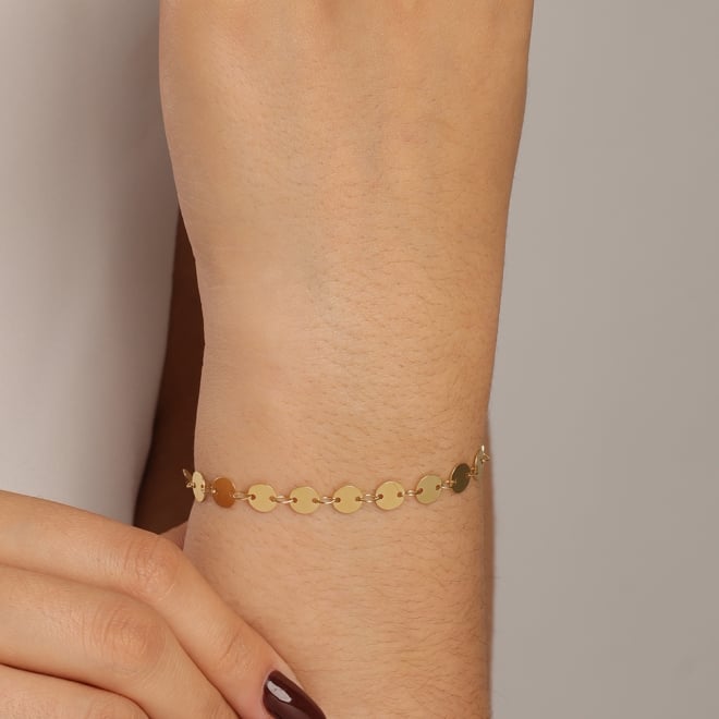 PU-00314 PULSEIRA BANHADA A OURO 18K COM MEDALHINHAS LISAS INTERLIGADAS