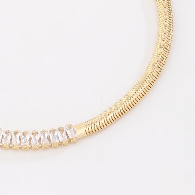 PU-00383 PULSEIRA GRAVATINHA COM DETALHES EM ZIRCÔNIAS BAGUETE ESTILO FITA