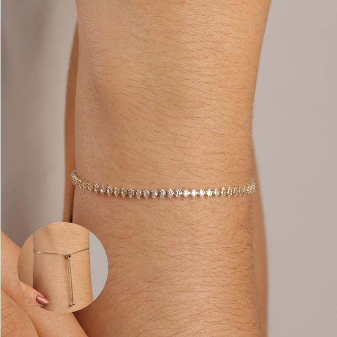 PU-00388 PULSEIRA BANHADA A OURO 18K COM DESIGN RIVIERA CRAVEJADO E FECHO REGUL&Aacute;VEL