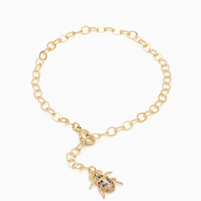 PU-00393 PULSEIRA BANHADA A OURO 18K COM PINGENTE DE ESCARAVELHO EM ZIRC&Ocirc;NIAS