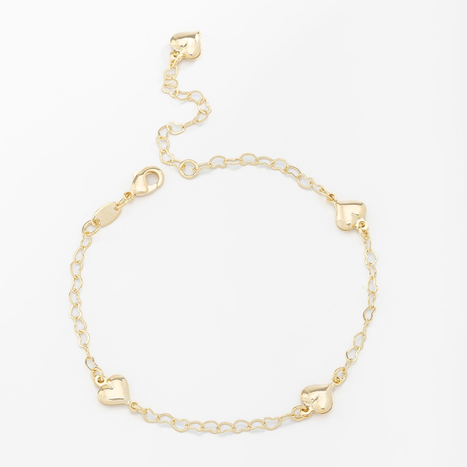PU-00462 PULSEIRA BANHADA A OURO 18K COM PINGENTES EM FORMATO DE CORAÇÃO