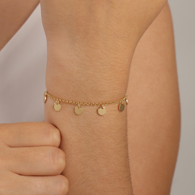 PU-00469 PULSEIRA BANHADA A OURO 18K  EM FORMATO DE MEDALHAS