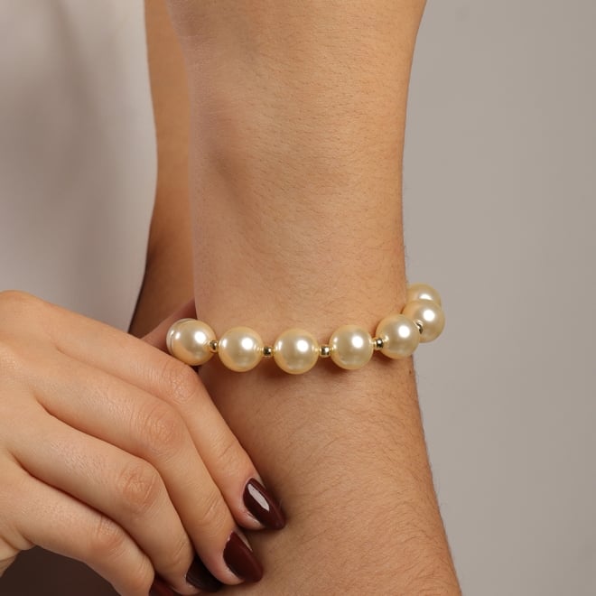PU-00535 PULSEIRA BANHADA A OURO 18K COM P&Eacute;ROLAS CL&Aacute;SSICAS E DETALHES EM ESFERAS POLIDAS