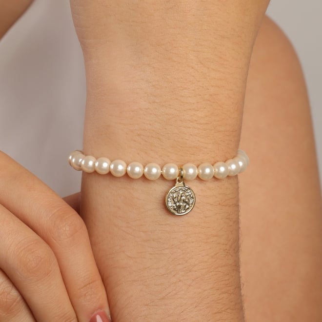PU-00557 PULSEIRA COM P&Eacute;ROLAS E MEDALHA DE S&Atilde;O BENTO