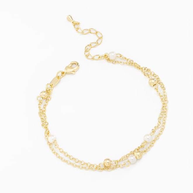 PU-00592 PULSEIRA DUPLA COM ESFERAS POLIDAS E PÉROLAS