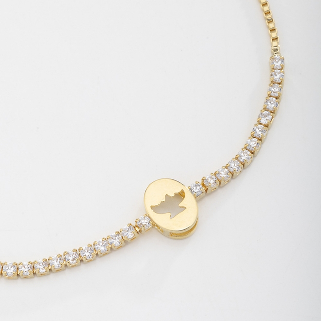 PU-00601 PULSEIRA BANHADA A OURO 18K COM DETALHES EM ZIRC&Ocirc;NIA DO ESP&Iacute;RITO SANTO