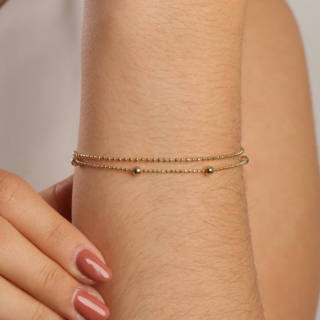 PU-00602 PULSEIRA BANHADA A OURO 18K COM DUPLA FILEIRA DE ESFERAS