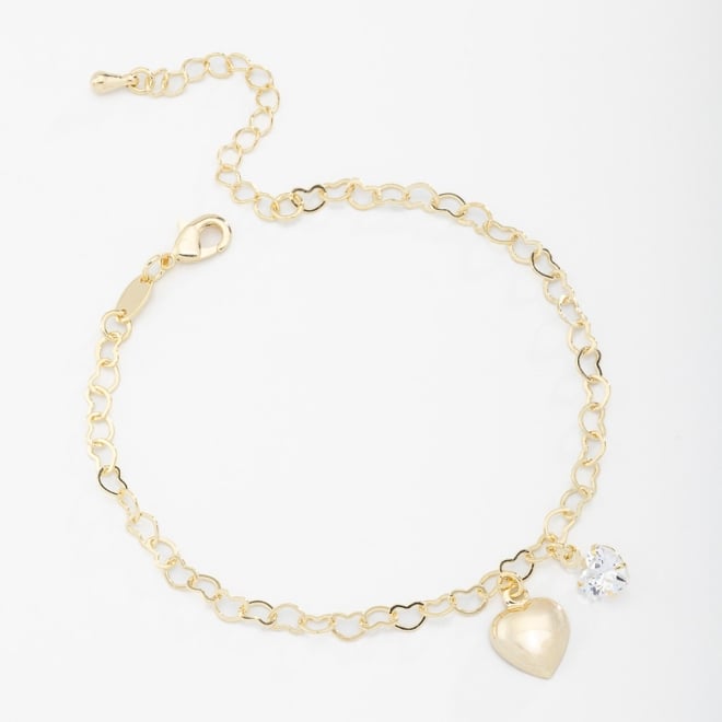 PU-00604 PULSEIRA BANHADA A OURO 18K COM CORRENTE DE ELOS EM FORMATO DE CORAÇÃO