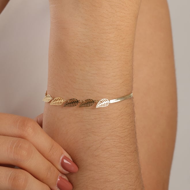 PU-00671 PULSEIRA COM DETALHES EM CORRENTE E FOLHAS VAZADAS
