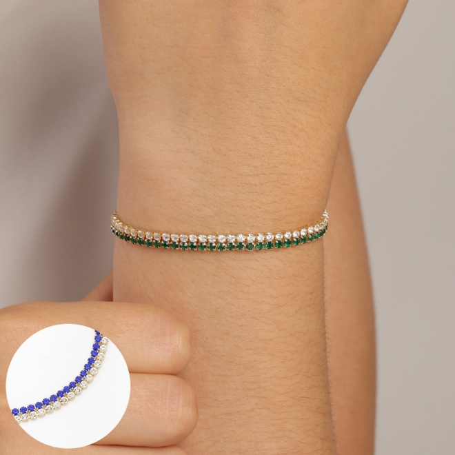 PU-00677 PULSEIRA RIVIERA COM DUAS FILEIRAS DE PEDRAS CRAVEJADAS