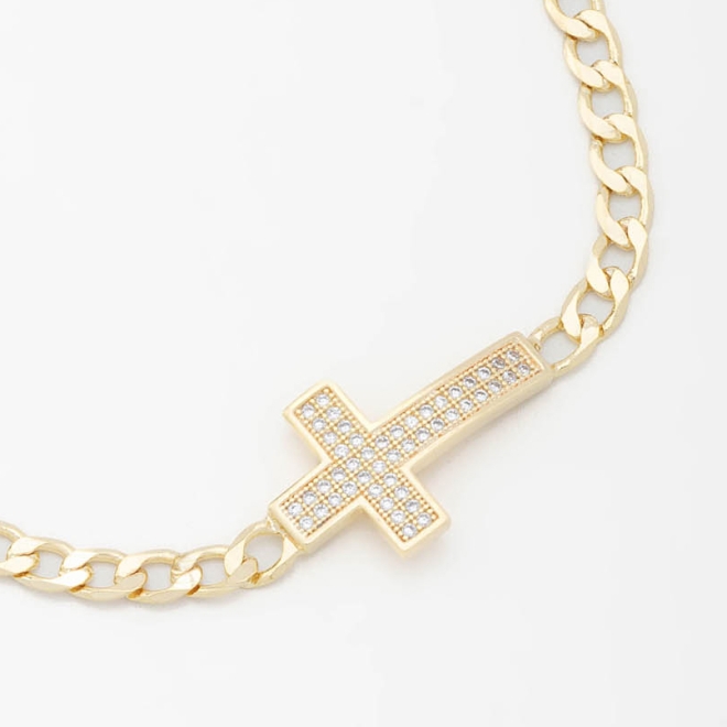 PU-00705 PULSEIRA COM DETALHE DE CRUZ EM ZIRCÔNIAS