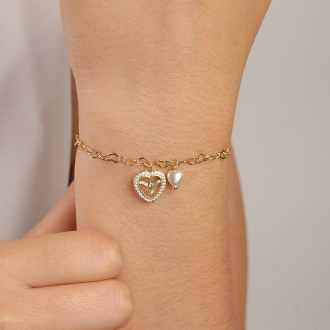 PU-00802 PULSEIRA COM ELOS DE CORAÇÃO E PINGENTE DO ESPÍRITO SANTO