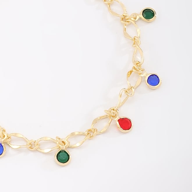 PU-00814 PULSEIRA COM PINGENTES COLORIDOS EM ZIRC&Ocirc;NIAS