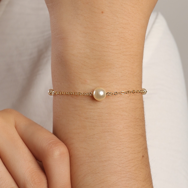 PU-00841 PULSEIRA BANHADA A OURO 18K COM PÉROLAS LISAS INTERCALADAS