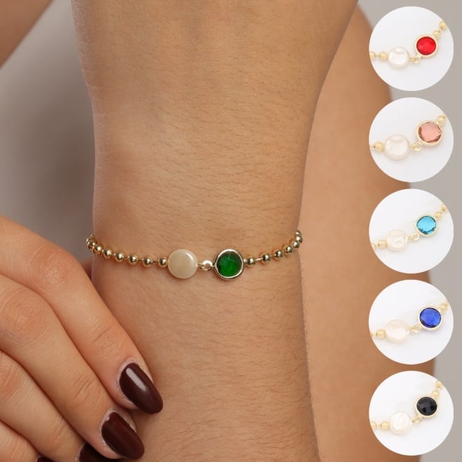 PU-00882 PULSEIRA COM DETALHES EM PÉROLA E PEDRA LAPIDADA COLORIDA