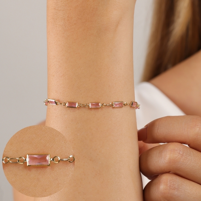 PU-00957 PULSEIRA BANHADA A OURO 18K COM PEDRAS RETANGULARES LAPIDADAS