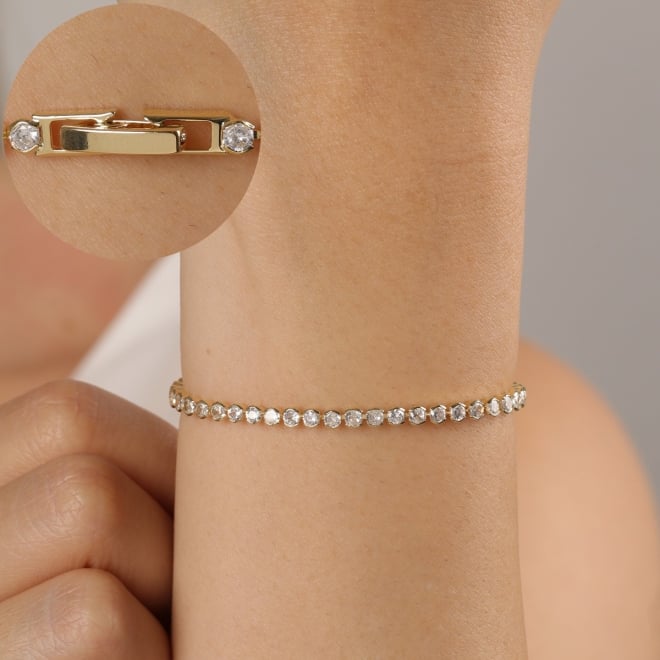 PU-00962 PULSEIRA BANHADA A OURO 18K COM ZIRC&Ocirc;NIAS REDONDAS