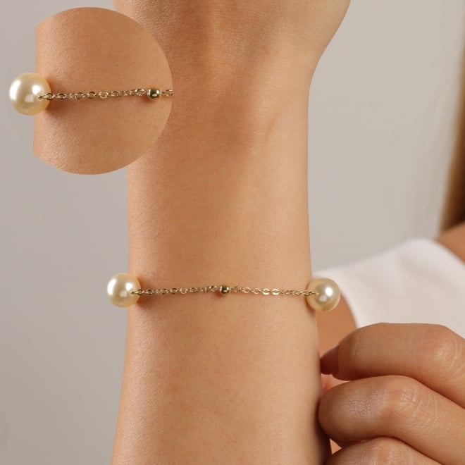 PU-00970 PULSEIRA BANHADA A OURO 18K COM DETALHES EM PÉROLAS