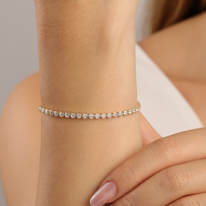 PU-00989 PULSEIRA BANHADA A OURO 18K RIVIERA COM ZIRCÔNIA