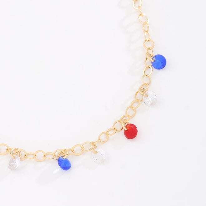 PU-01002 PULSEIRA BANHADA A OURO 18K COM CORRENTE DE ELOS E PINGENTES EM CRISTAIS COLORIDOS
