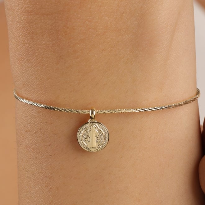 PU-01022 PULSEIRA BANHADA A OURO 18K COM MEDALHA REDONDA DE SÃO BENTO