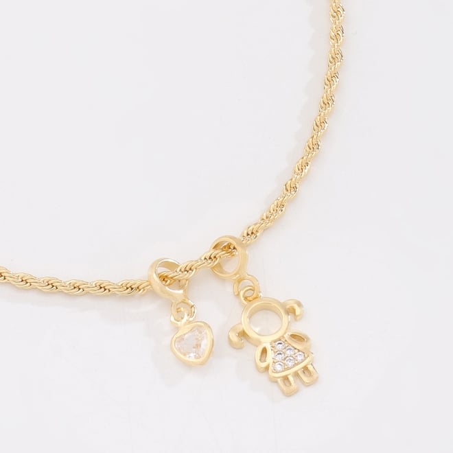 PU-01026 PULSEIRA BANHADA A OURO 18K COM CORRENTE TORCIDA E PINGENTES DE MENINA