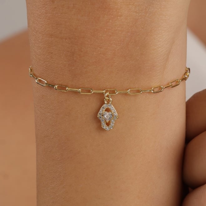 PU-01068-PULSEIRA ELOS COM PINGENTE MÃO DE FÁTIMA