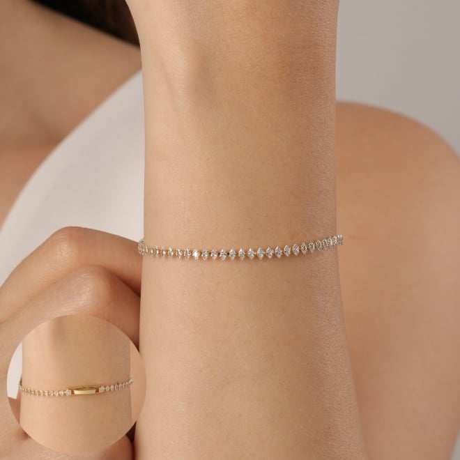 PX-0008 PULSEIRA BANHADA A OURO 18K RIVIERA NAVETE COM ZIRC&Ocirc;NIAS CRAVEJADAS